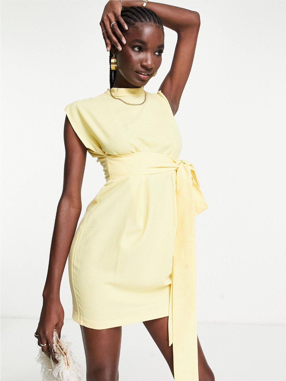 Tie waist Mini dress Yellow Closet London